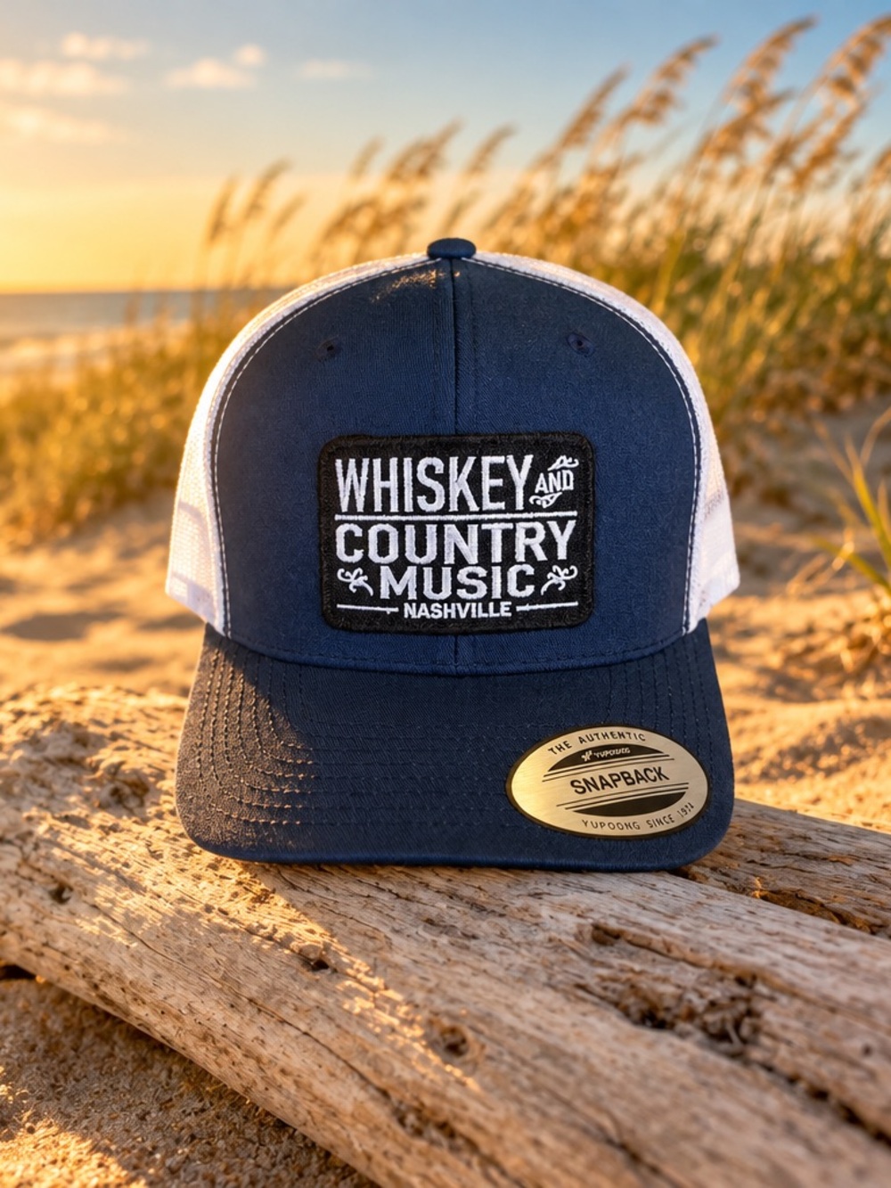 Whiskey and Country Music Nashville Navy and White Snapback Hat
